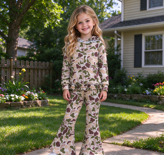 Baby Girls Dogs Ducks Deer Camo Hoodie Pullover Bell Pants Clothes Set