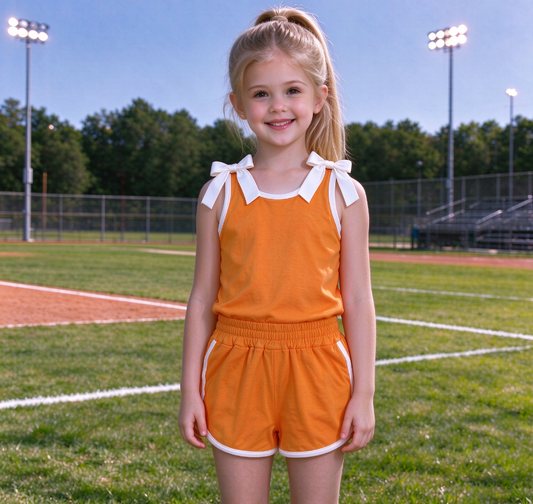Baby Girls Kids Sleeveless Bows Shirt Shorts Orange Set Summer Clothes