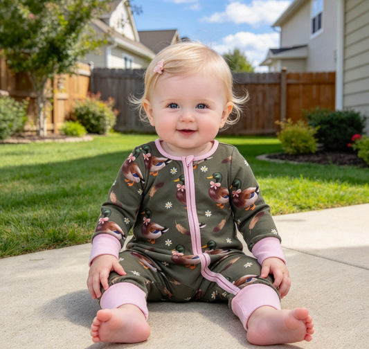 USA Shop Baby Girls Infant Long Sleeves Ducks Bows Flower Zipper Footie Sleeper Romper Clothes