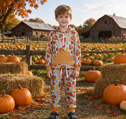 Baby Boys Kids turkey Pumpkins Hoodie Hoodie Zip Shirt Pockets Pants Thanksgiving Set