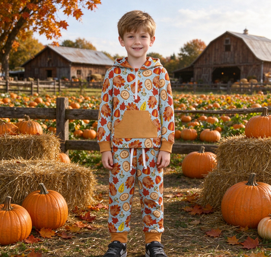 Baby Boys Kids turkey Pumpkins Hoodie Hoodie Zip Shirt Pockets Pants Thanksgiving Set
