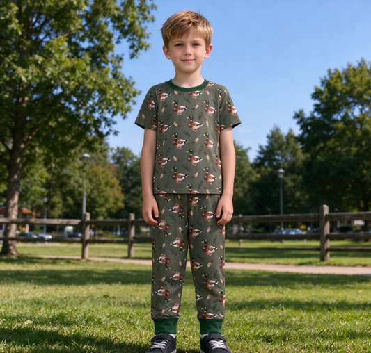 Baby Boys Kids Short Sleeves Ducks Shirt Pants Pajamas Hunting Set Clothes