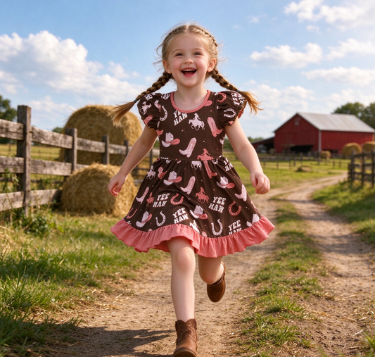 ( No moq ) Preorder Baby Girls Kids Short Sleeves Western Boots Hats Dress Clothes
