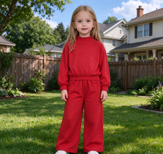 Baby Girl Kids Long Sleeves Red Shirt Pockets Pants Cotton Set Clothes