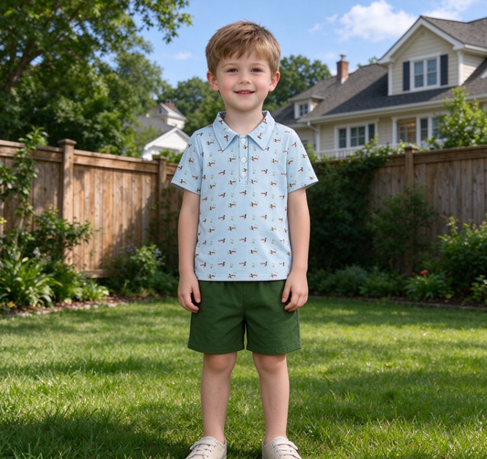 Baby Boys Kids Short Sleeves Ducks Shirt Green Shorts Summer Set