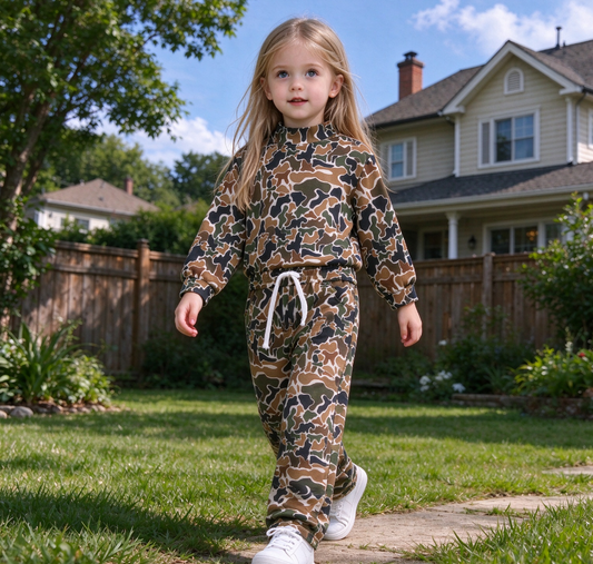Baby Girls Kids Long Sleeves Brown Camo Shirt Pants Yoga Active Set Clothes