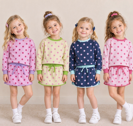 Sibling Baby Girls Kids Long Sleeves Dots Shirts Skirts Shorts Sets Clothes