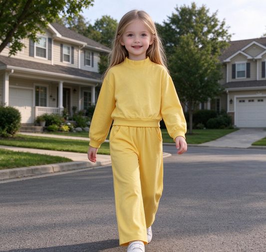 Baby Girl Kids Long Sleeves Yellow Shirt Pockets Pants Set Pajamas Cotton Clothes
