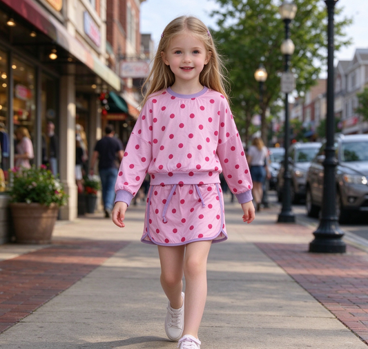 Baby Girls Kids Long Sleeves Dots Shirt Skirt Shorts Pink Set Clothes