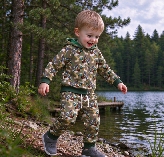 Baby Boys Kids Ducks Camo Hoodie Pullover Pockets Pants Green Set Clothes