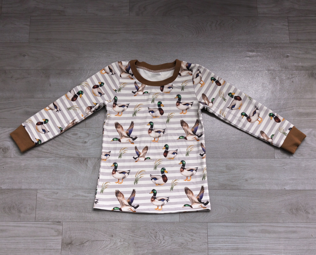 No moq Preorder Baby Boys Kids Long Sleeves Ducks Stripes Shirt Pullover Tops