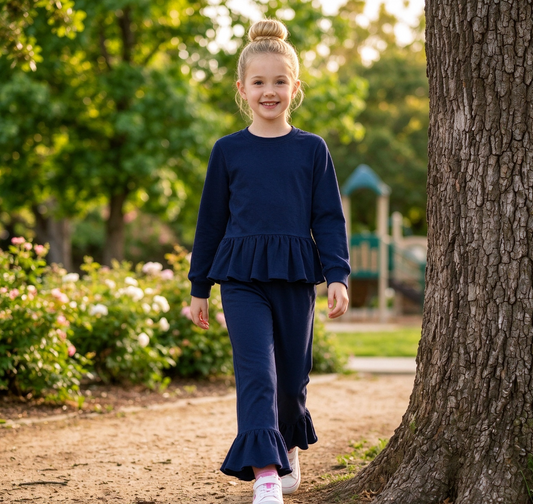 Baby Girls Kids Long Sleeves Ruffle Tops Pants Black Set Cotton Clothes