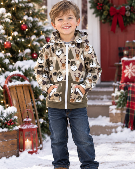 Baby Boy Long Sleeves Santa Deer Christmas Pockets Hoodie Zipper Coat Tops