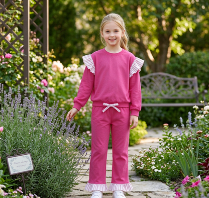 Baby Girls Kids Long Sleeves Tops Pockets Pants Cotton Set Hot Pink Clothes