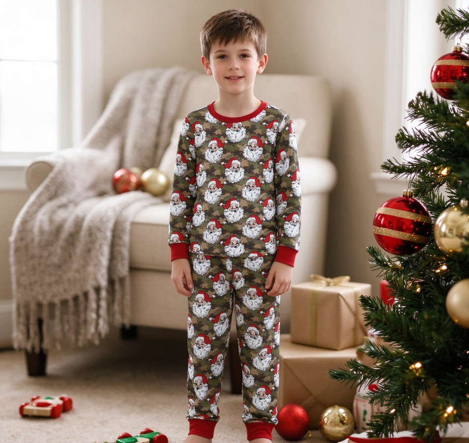 Baby Boys Kids Long Sleeves Santa Christmas Shirt Pants Pajamas Camo Set Clothes