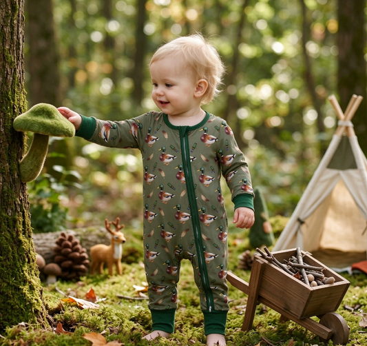 Baby Boys Infant Long Sleeves Ducks Hunting Zipper Footie Sleeper Romper Clothes