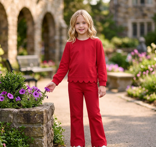 Baby Girls Kids Red Long Sleeves Shirt Pants Cotton Pajamas Set Clothes