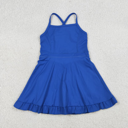 USA Shop Baby Girls Kids Straps Yoga Active Shorts Blue Ruffle Knee Length Dress