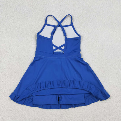 USA Shop Baby Girls Kids Straps Yoga Active Shorts Blue Ruffle Knee Length Dress