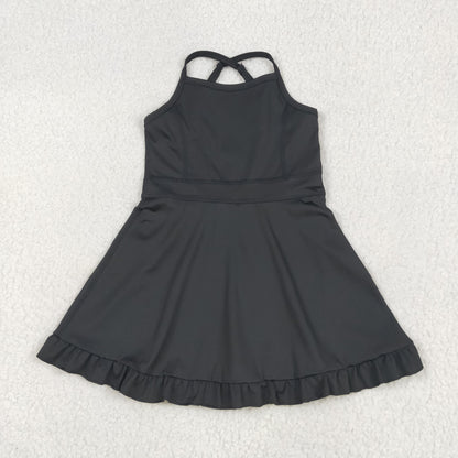 USA Shop Baby Girls Kids Straps Shorts Ruffle Knee Length Yoga Active Black Dress