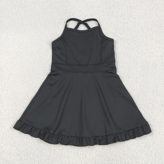 USA Shop Baby Girls Kids Straps Shorts Ruffle Knee Length Yoga Active Black Dress