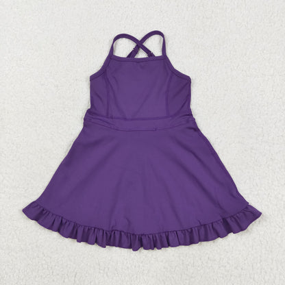 USA Shop Baby Girls Kids Strap Purple Shorts Ruffle Knee Length Yoga Active Dress