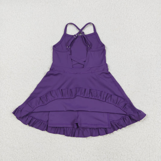 USA Shop Baby Girls Kids Strap Purple Shorts Ruffle Knee Length Yoga Active Dress