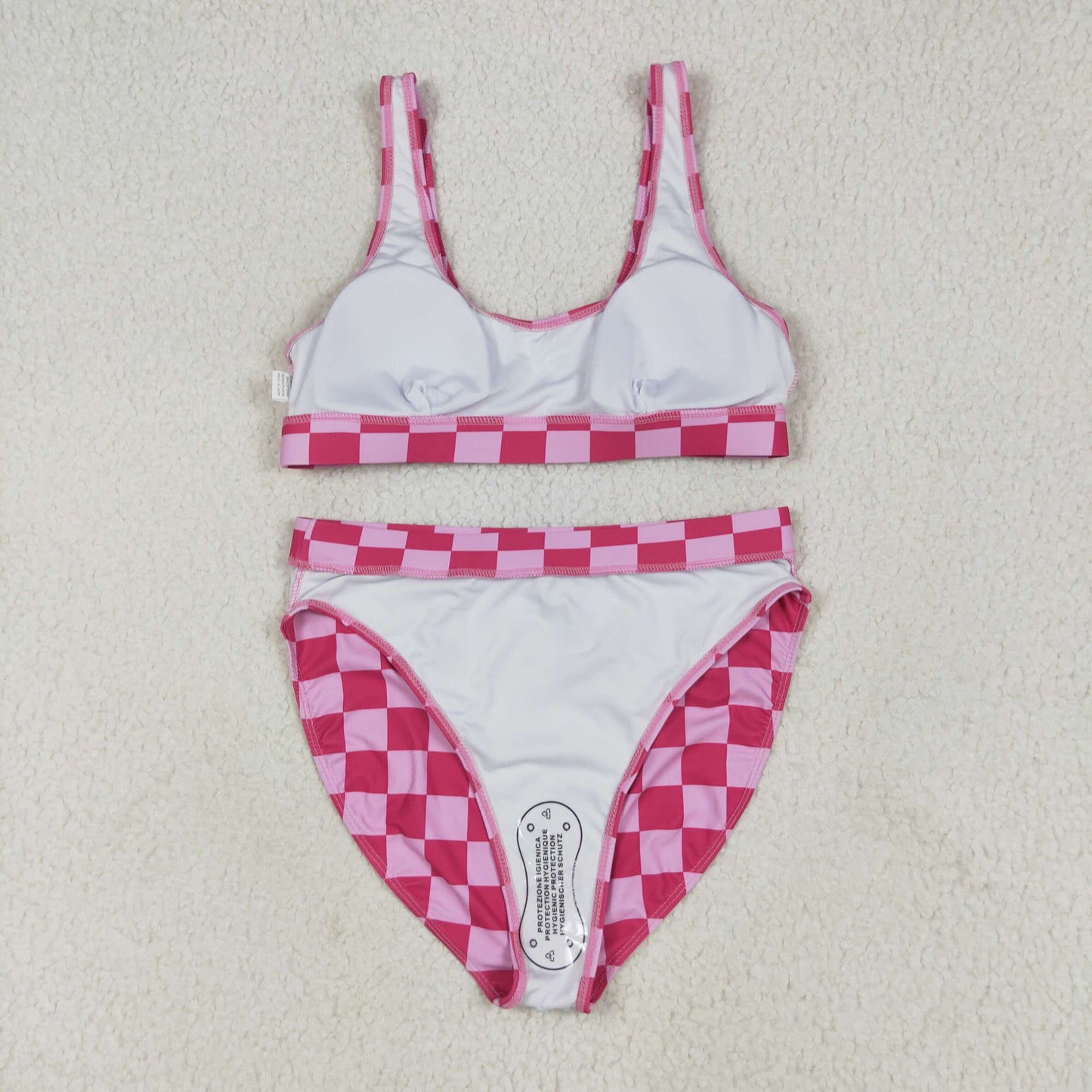 RTS Adult Women Sleeveless Checked Tops Shorts Sibling Summer Swimsuit Sets