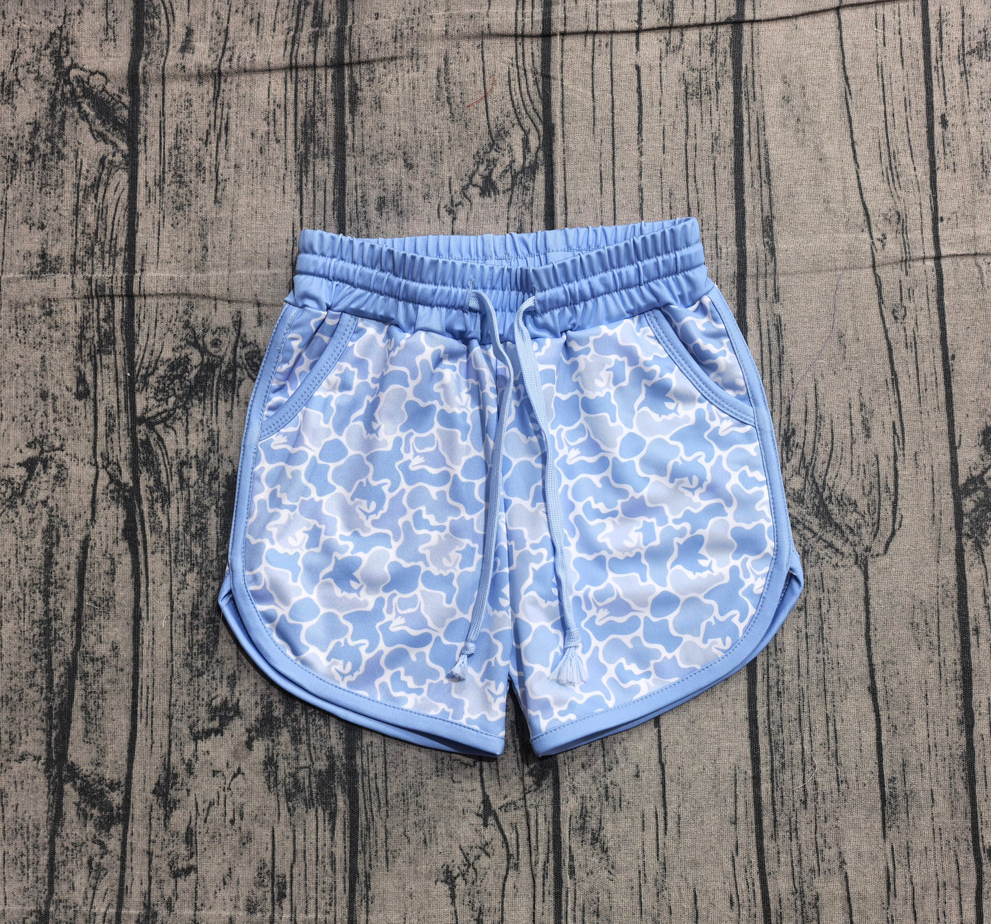 Preorder Boys Kids Blue Camo Swimming Trunks Shorts Buttons