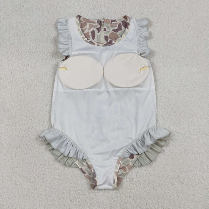 RTS Sibling Baby Girls Kids Short Sleeves Ducks Camo Ruffle One-piece Swimsuits