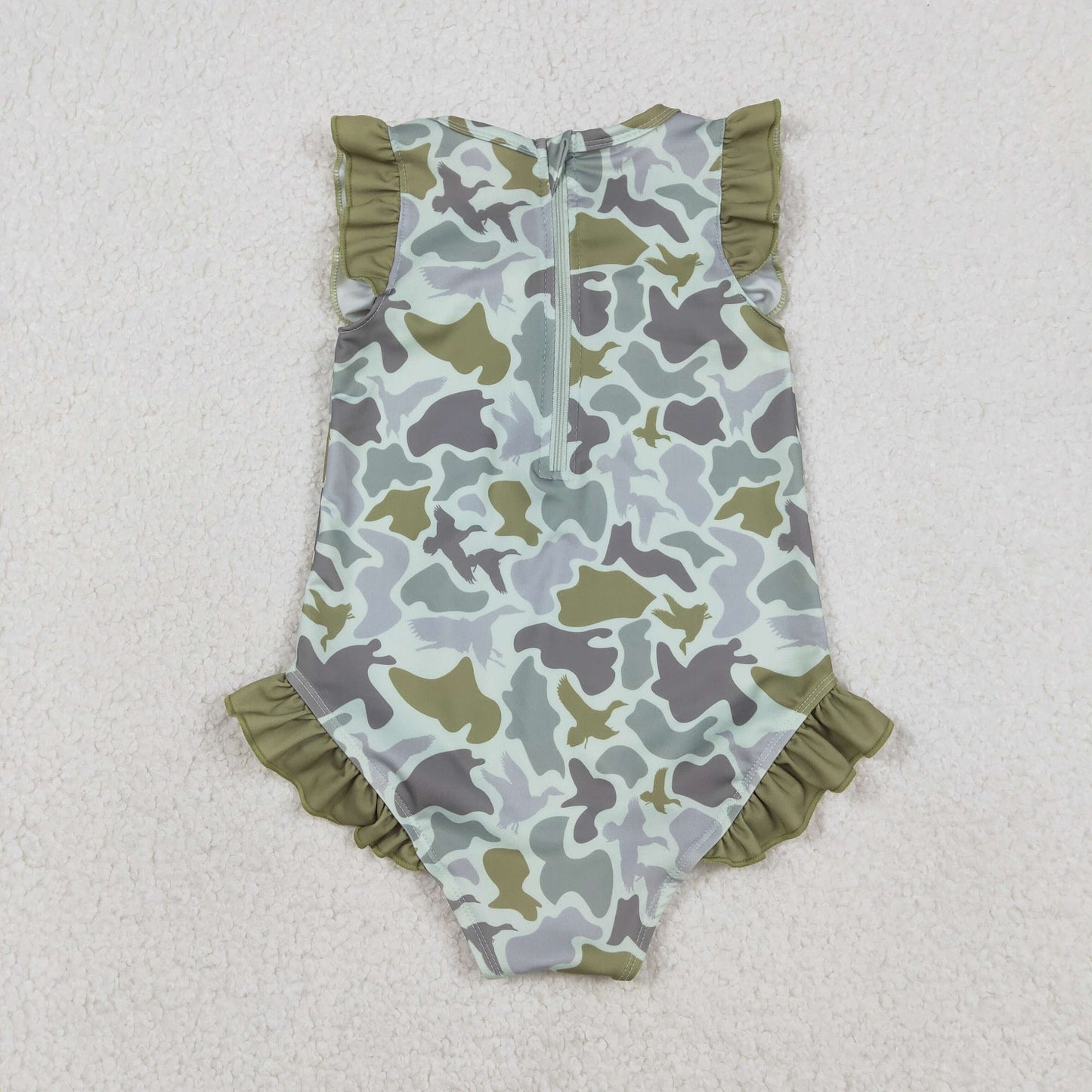 RTS Sibling Baby Girls Kids Short Sleeves Ducks Camo Ruffle One-piece Swimsuits