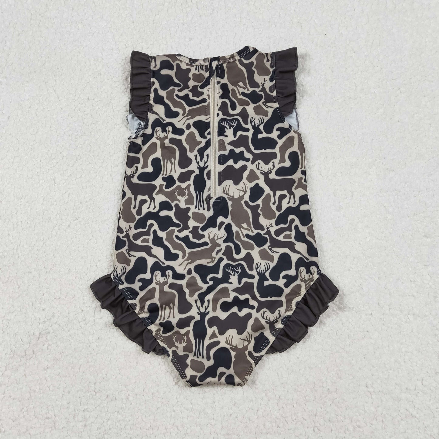 RTS Sibling Baby Girls Kids Short Sleeves Ducks Camo Ruffle One-piece Swimsuits