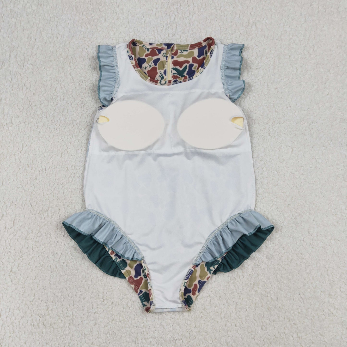 RTS Sibling Baby Girls Kids Short Sleeves Ducks Camo Ruffle One-piece Swimsuits