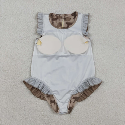 RTS Sibling Baby Girls Kids Short Sleeves Ducks Camo Ruffle One-piece Swimsuits