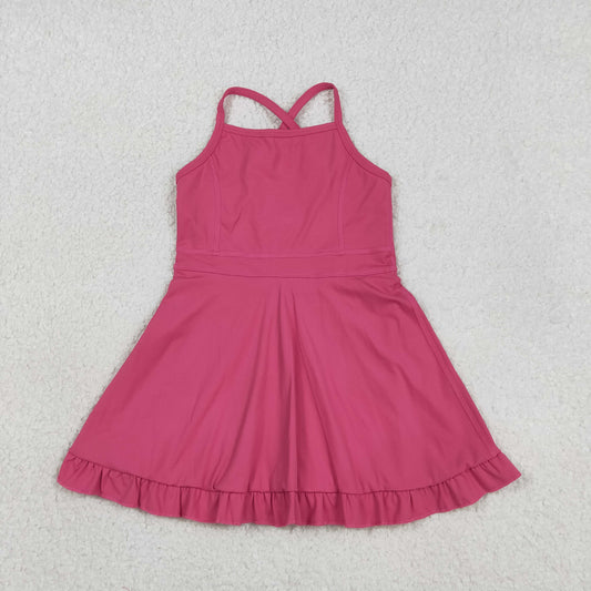 USA Shop Baby Girls Strap Yoga Active Shorts Hot Pink Ruffle Knee Length Dress