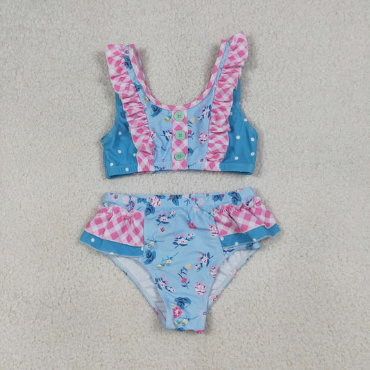 Baby Girls Kids Flower Buttons Ruffle Tops Bummie Shorts Set Swimsuit