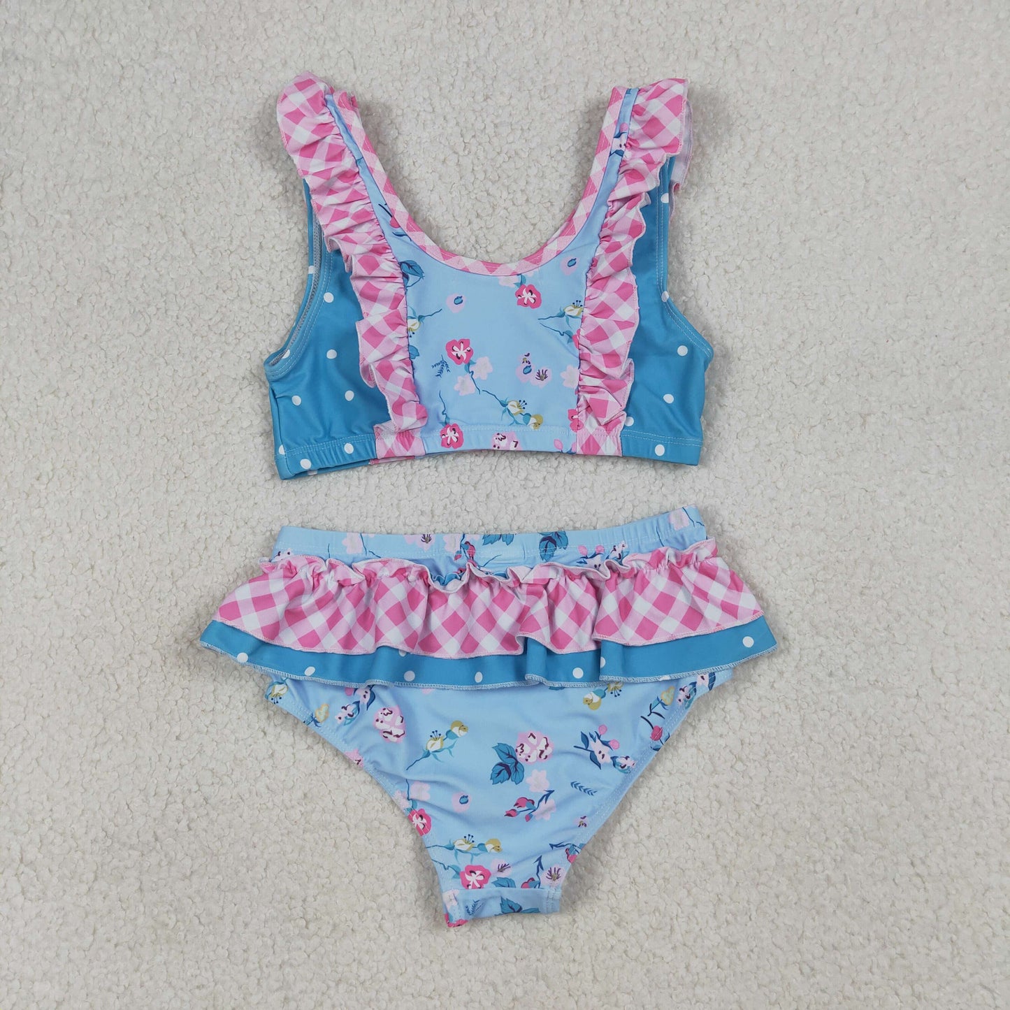 Baby Girls Kids Flower Buttons Ruffle Tops Bummie Shorts Set Swimsuit