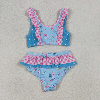 Baby Girls Kids Flower Buttons Ruffle Tops Bummie Shorts Set Swimsuit