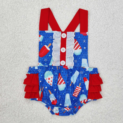 USA Shop Baby Girls 4th of July Popsicle Ruffle Bubble Romper
