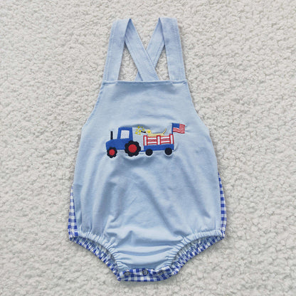 USA Shop Baby Boys Sleeveless Embroidery Flag Truck Dog 4th of July Romper