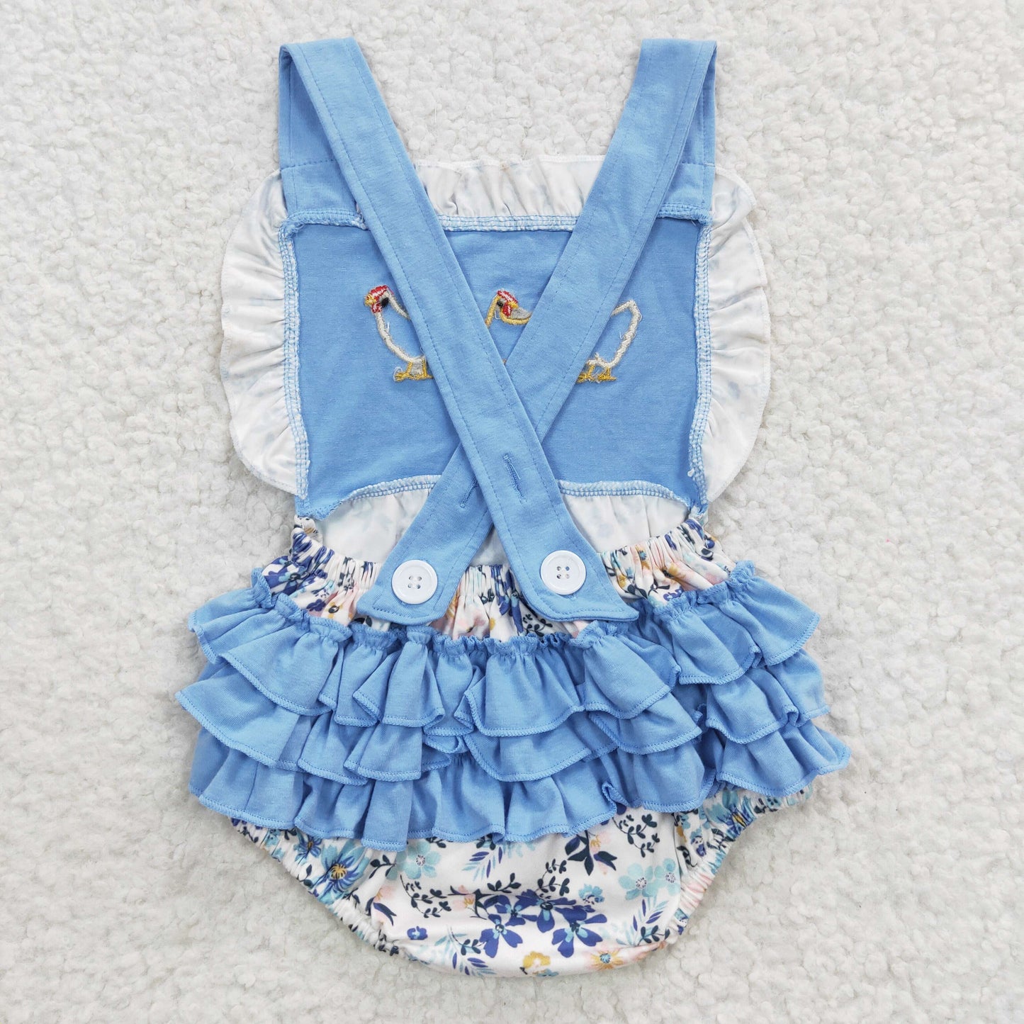 USA Shop Baby Girls Embroidery Chicken Flower Ruffle Bubble Romper