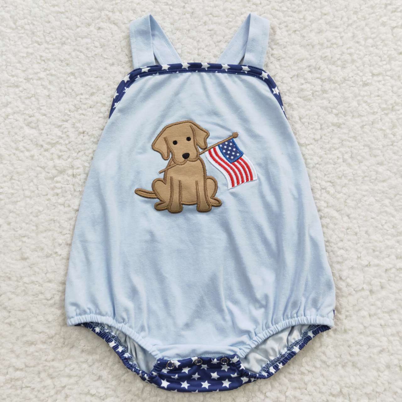 USA Shop Baby Boys 4th of July Embroidery Dog Blue Romper