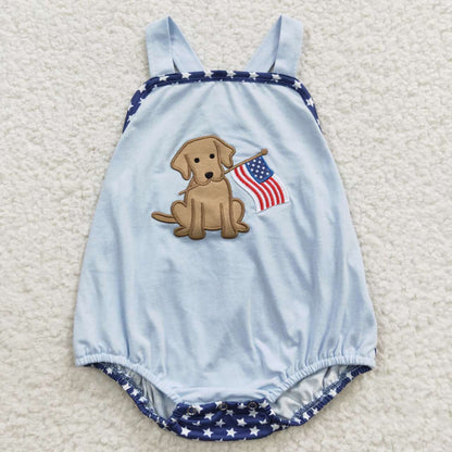 USA Shop Baby Boys 4th of July Embroidery Dog Blue Romper