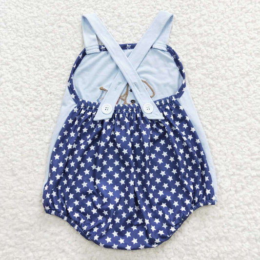 USA Shop Baby Boys 4th of July Embroidery Dog Blue Romper