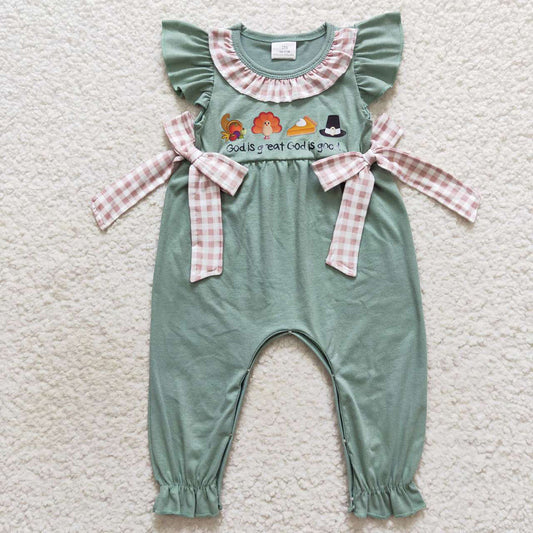 USA Shop Baby Girls Thanksgiving turkey Bows Green Romper
