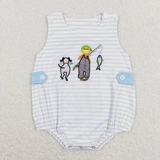USA Shop Baby Boys Infant Sleeveless Embroidery Fishing Stripes Romper