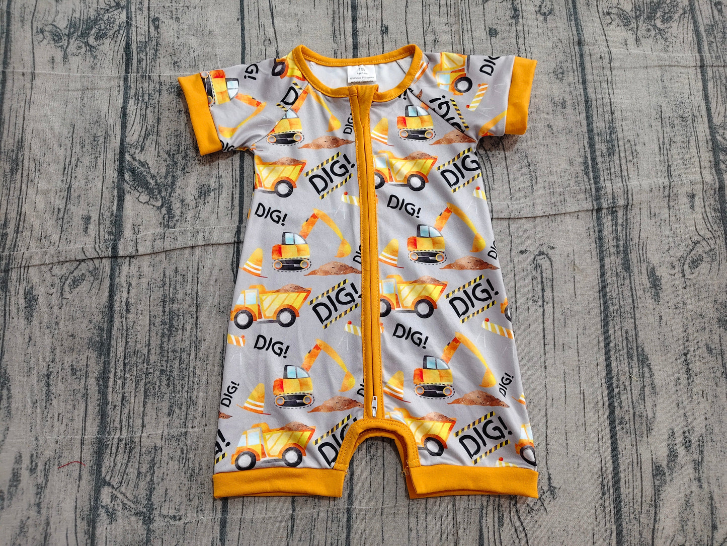 Preorder Baby Boys Kids Short Sleeves Digger Zipper Romper Summer Clothes