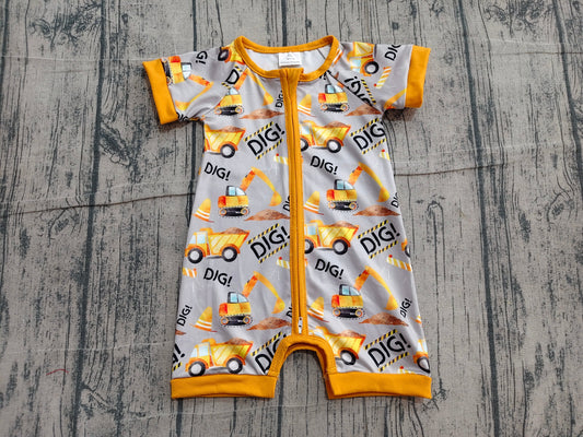 Preorder Baby Boys Kids Short Sleeves Digger Zipper Romper Summer Clothes