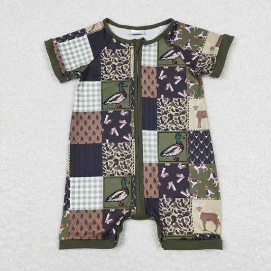 USA Shop Baby Boys Infant Short Sleeves Ducks Plaid Camo Zipper Hunting Rompers