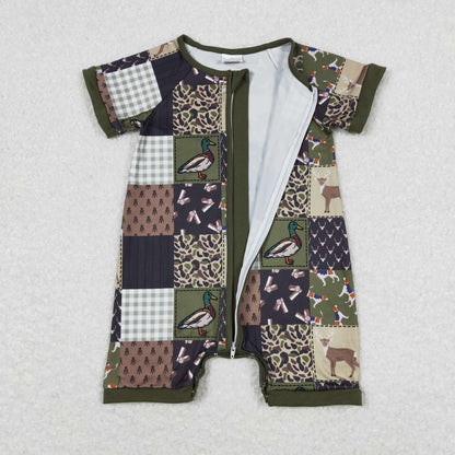 USA Shop Baby Boys Infant Short Sleeves Ducks Plaid Camo Zipper Hunting Rompers